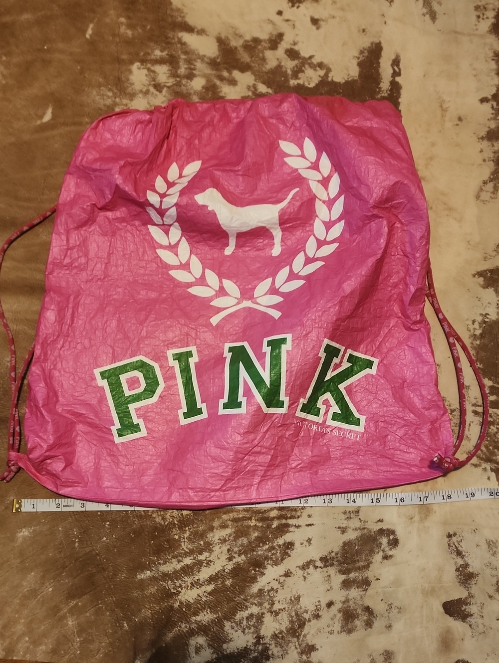 HTF Y2K Pink VS Draw String Backpack With Large Dog Crest. Size:OS - Picture 7 of 8